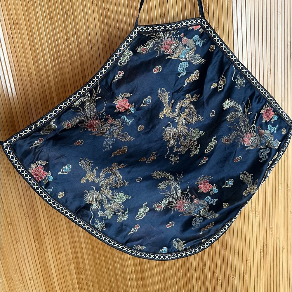 Elegant Black Silk Embroidered Halter top Small